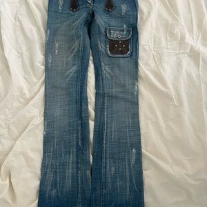 Stylish Blue Denim Jeans with Brown Accents